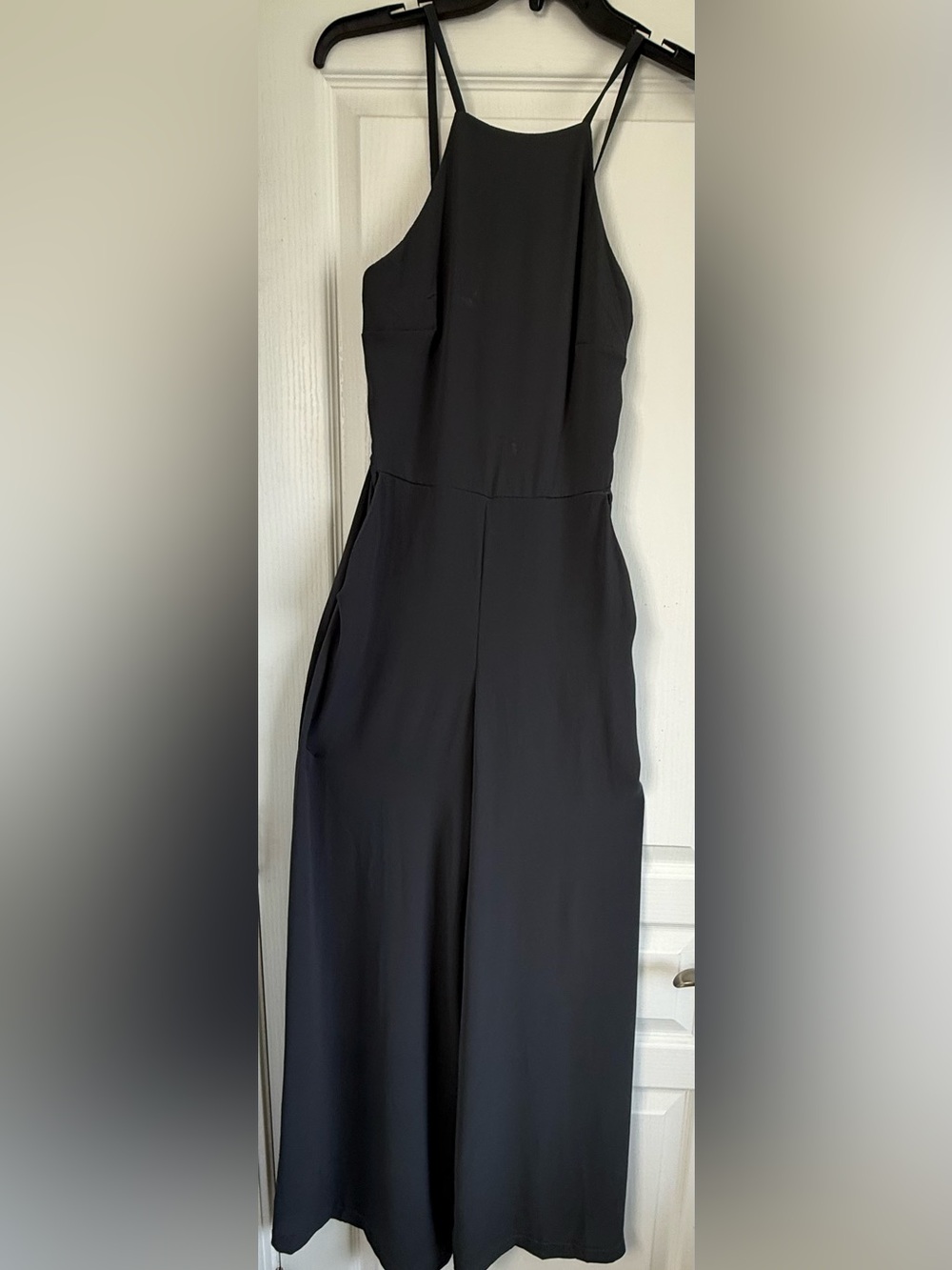Sleek Black Wide-Leg Spaghetti-Strap Jumpsuit